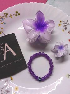 Purple Bead Bracelet &amp; Hair Clips