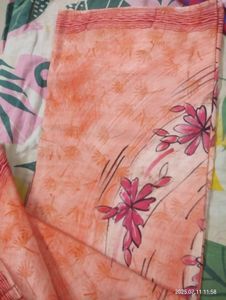 Pure Crepe Orange Floral Print Saree