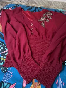 Burgundy Blouse with Beaded Detail