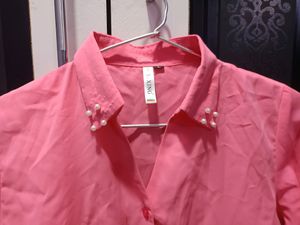 Neon Pink Shirt With Bead Work