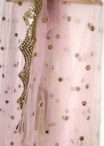 Pink Net Dupatta with Mirror Work