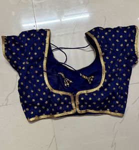 Navy &amp; Gold Embroidered Sari Blouse