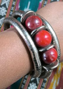 Red Beaded Silver Bracelet