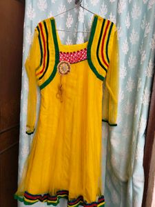 Yellow Tulle Anarkali Kurta