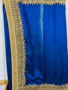 Party Wear Navy Blue Saree With Golden Work