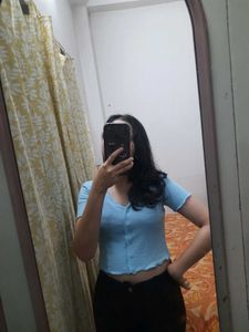 Blue Crop Cardigan