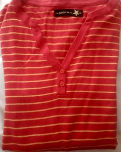 Pretty Pink Sweater With Yellow Horizontal Strips