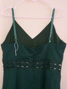 Green Noodle Strip Skater Dress Lace On Waist
