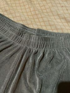 Gray Velvet Shiny Wide Leg Pants
