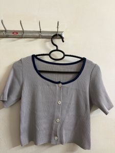 Ribbed Button-Up Crop Top