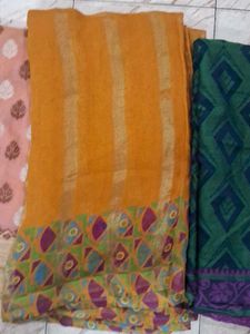 Combo OF 3 Beautiful Sarees Net ,cotten