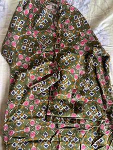 Olive Cotton Kurta With Kalankari Print