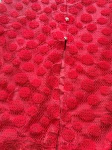 Red Textured Button-Down Top
