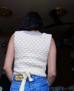 Crochet Wrap Top - Yellow &amp; White