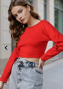 Red Long Sleeve Crop Top