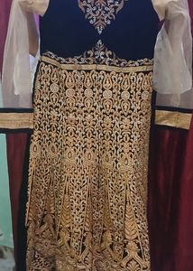 Black &amp;golden Combination Havey Work Gown