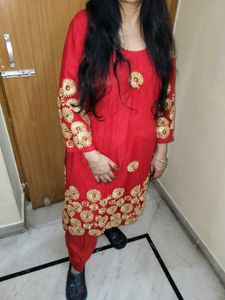 Red Embroidered Kurta Set gota patti 3xl