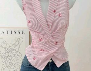 Striped Sleeveless Top with Bows