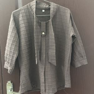 Elegant Checkered Brown Top