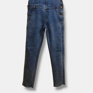 Blue Textured Full Length Dungaree Women