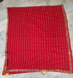 fully Red saree with zari work less