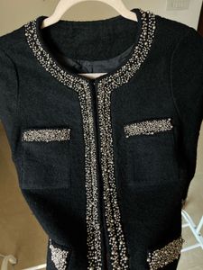Exquisite Black Beaded &amp; Fringed Statement Blazer
