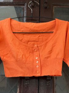 Orange Cropped Knit Top
