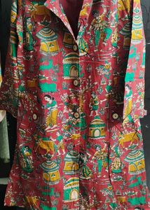 Deep Red Kalamkari Trench Coat