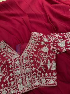 NEW Drape Ruffle Saree, Embroidered Blouse & Belt