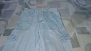 Light Blue Wide Leg Cargo Jeans