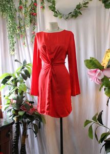 H&M Red Long Sleeve Mini Dress
