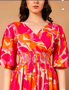Pink &amp; Orange Floral Midi Dress