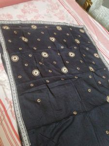 Pure Cotton Black Saree With Embroidery Work