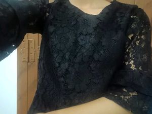 Black Lace Top with Flared Sleeves
