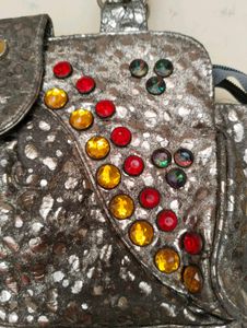 Embellished Silver Metallic Bag