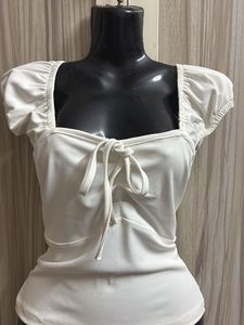 Cute White Tie-Front Top