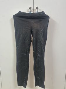 Black Faux Leather High/mid -Waist Pants