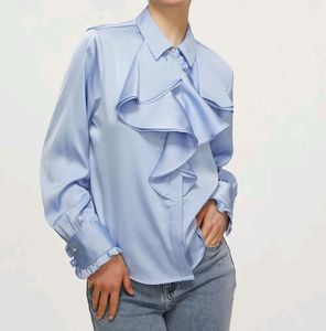 New ZARA SATIN RUFFLE SHIRT