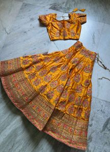 Mustard Embroidered Silk Lehenga Set