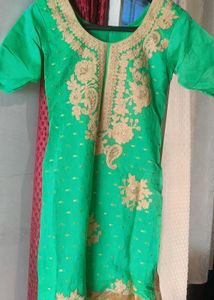 Green & Gold Embroidered Kurti