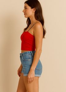 Zara Red Strappy Crop Top - Size L