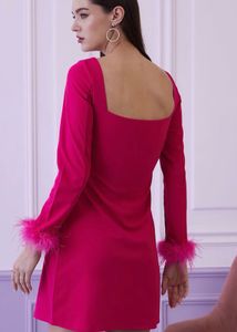 Pink Feather Trim Mini Dress