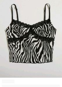 Zebra Print Lace Trim Cami Top