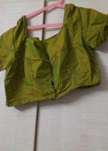 Stitched Cotton silk blouse green color