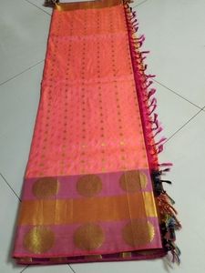 One Day Offer...Peach Pink Soft Silk Saree...