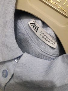 Zara Textured Light Blue Button-Down Shirt