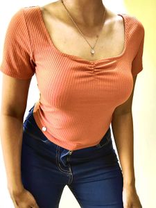 Ribbed Slim Fit Top with Ruching