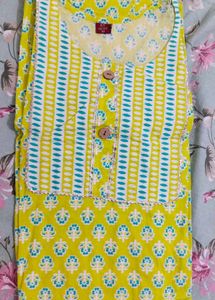 Yellow &amp; Blue Printed Kurti With Jeans Combo