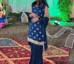 blue party wear short kurti with sharra and duppta