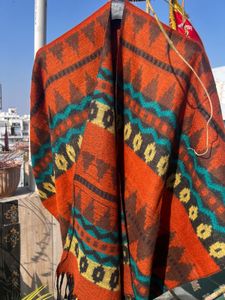 Boho Chic Red Poncho Wrap